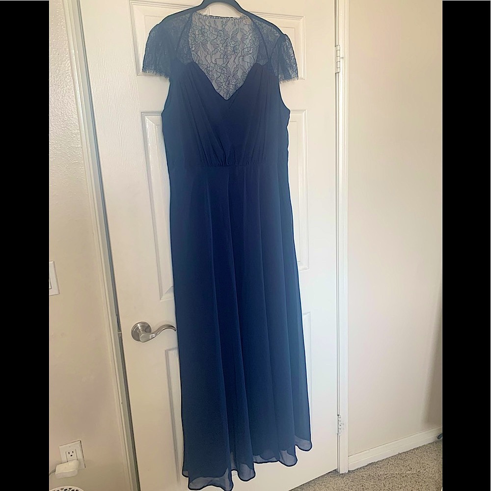 ASOS Size 18 chiffon navy lace bridesmaid dress